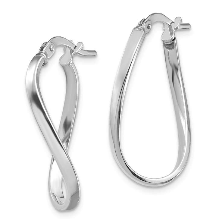 Rhodium Over 14k White Gold Polished 15/16" Wavy Hoop Earrings