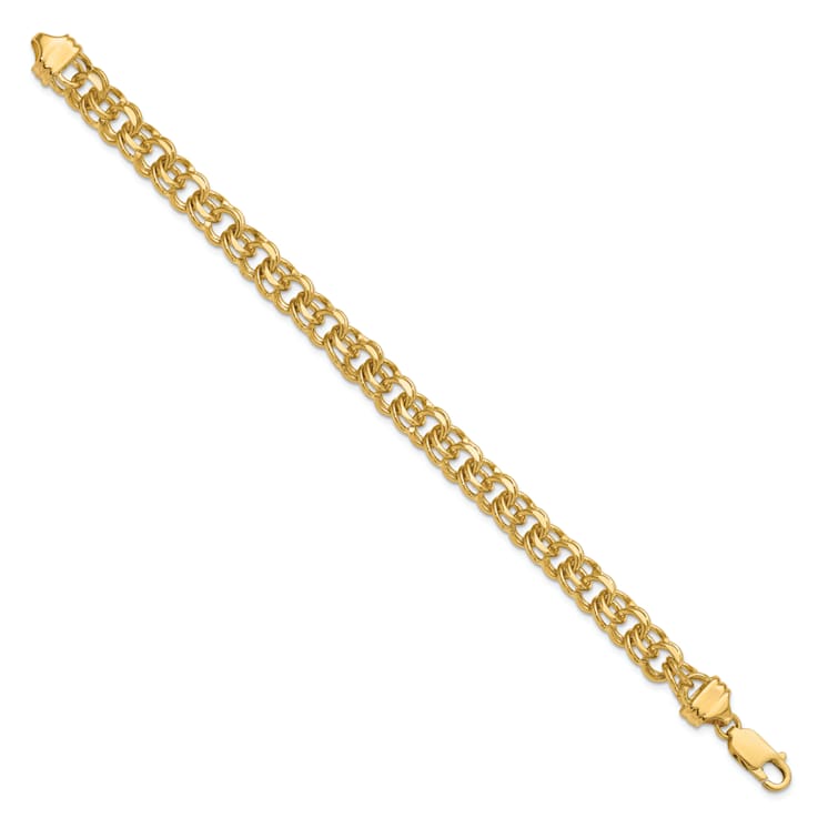 14k Yellow Gold 7.5mm Solid Double Link Charm Bracelet