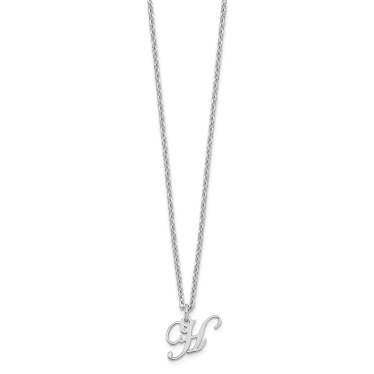 Rhodium Over Sterling Silver Letter H  Initial Necklace