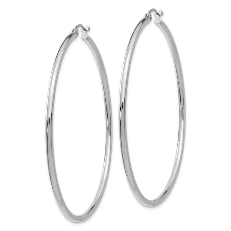 Rhodium Over 14k White Gold Polished 2 3/16" Tube Hoop Earrings