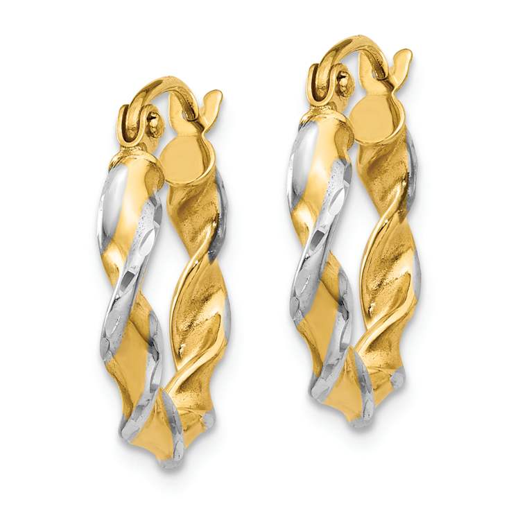 14k Yellow Gold and Rhodium Over 14k Yellow Gold 3/8" Polished
Fancy Twisted Hoop Earrings