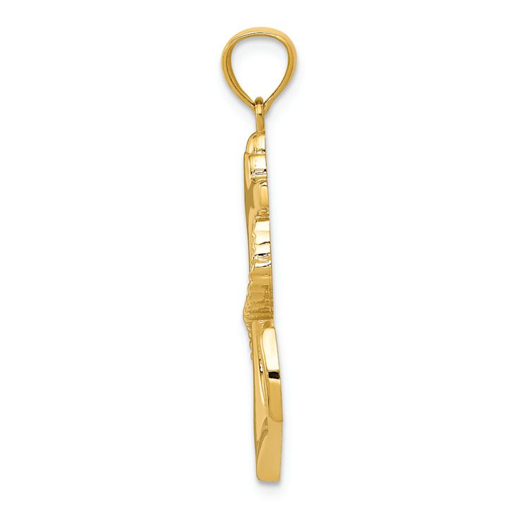 14k Yellow Gold Textured and Polished Anchor with Rope Pendant