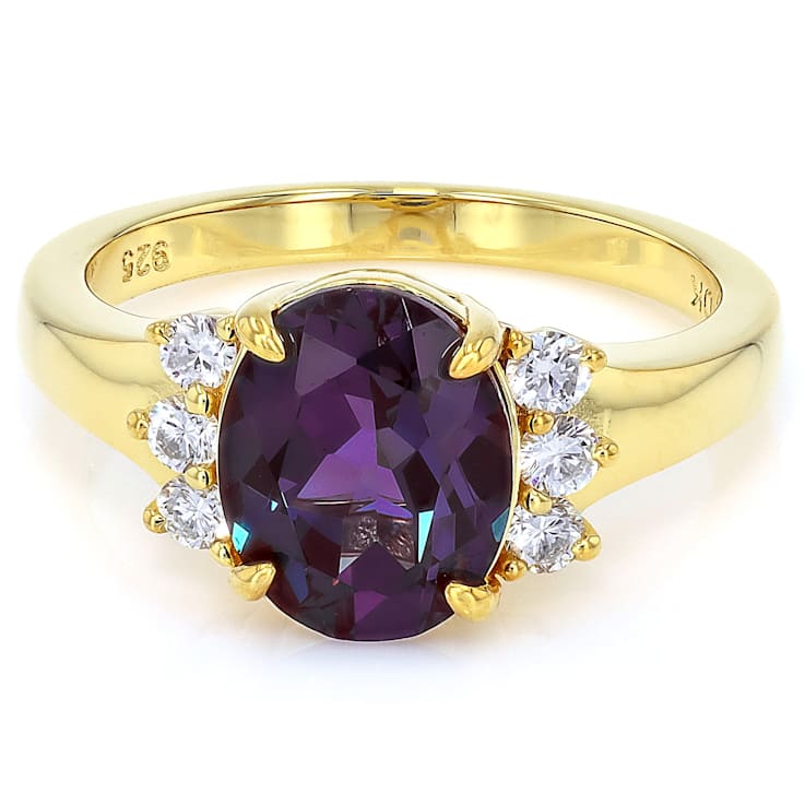 Lab-Created Alexandrite And Lab-Grown Diamond Ring In 18K Gold Over
Sterling Silver 2.81ctw