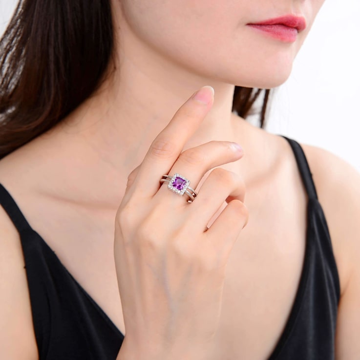 Lab Created Purple Sapphire with White Topaz Accents Sterling Silver
Halo with Split Shank Ring