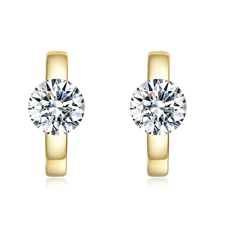 Moissanite Huggie Earrings In 14K Gold Over Sterling Silver 2.2ctw DEW