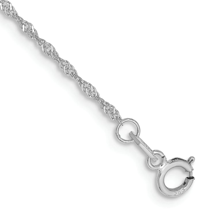 Rhodium Over 14k White Gold 1.1mm Singapore Link Bracelet