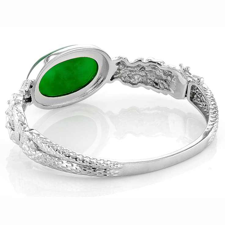 Jadeite Dragon Bangle Bracelet In Sterling Silver 30x20mm