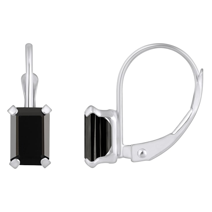 6x4mm Emerald Cut Black Onyx Rhodium Over 10k White Gold Drop Earrings