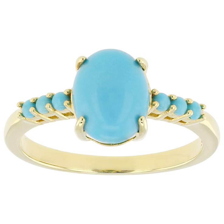 Turquoise Round And Oval Ring In 18K Gold Over Sterling Silver