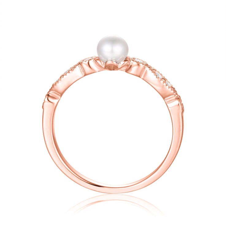 Freshwater Pearl with Moissanite Accents 18K Rose Gold Over Sterling
Silver Ring