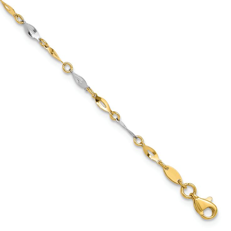 10k Yellow Gold and 10k White Gold Polished Fancy Link Anklet
