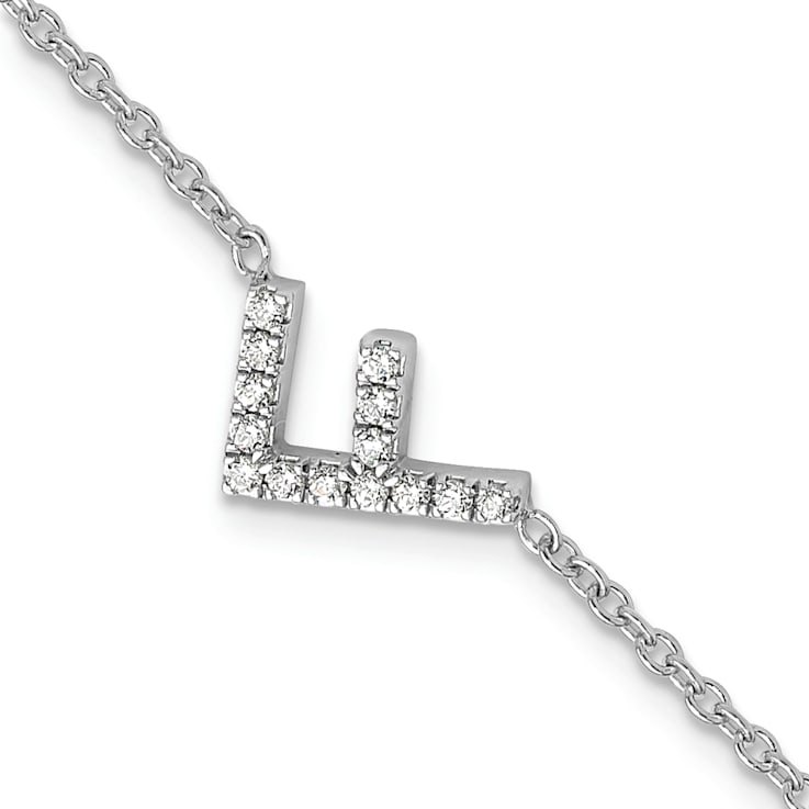 Rhodium Over 14k White Gold Diamond Sideways Letter F Bracelet