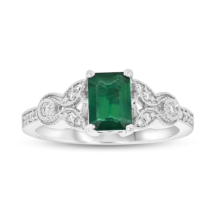 1.05ctw Emerald and Diamond Engagement Ring in 14k White Gold