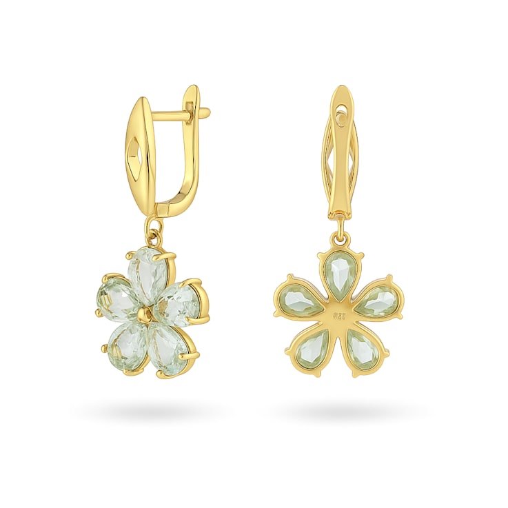 Green Prasiolite 14K Yellow Gold Over Sterling Silver Flower Earrings