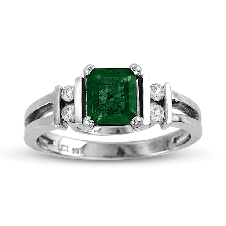 0.70ctw Emerald and Diamond Ring in 14k White Gold