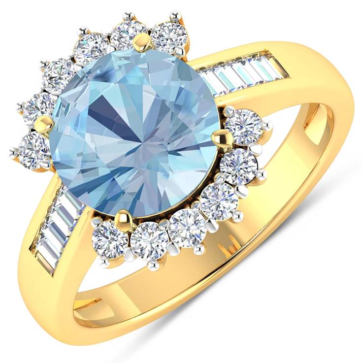 3.33ctw Blue Aquamarine and Diamond 14K Yellow Gold Halo Ring