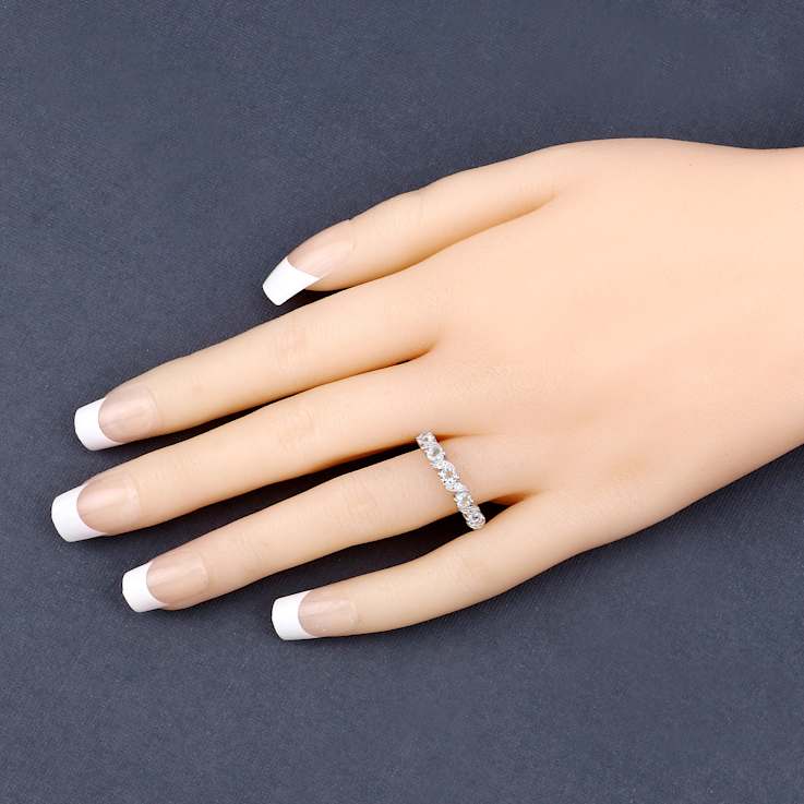 Sky Blue Aquamarine and White Topaz Sterling Silver 5 Stone Band Ring