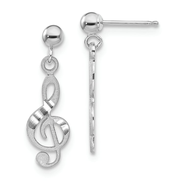 Rhodium Over 14k White Gold Diamond-Cut and Satin Treble Clef Dangle Earrings