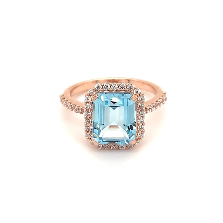 Rectangular Octagonal Sky Blue Topaz and Cubic Zirconia 14K Rose Gold
Over Sterling Silver Ring
