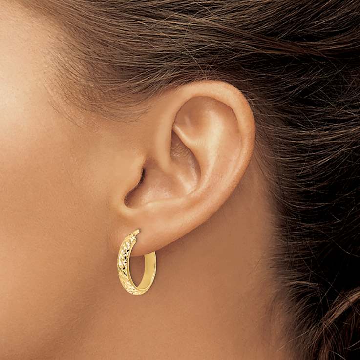 14k Yellow Gold 11/16" Polished and Diamond-Cut Hoop Earrings