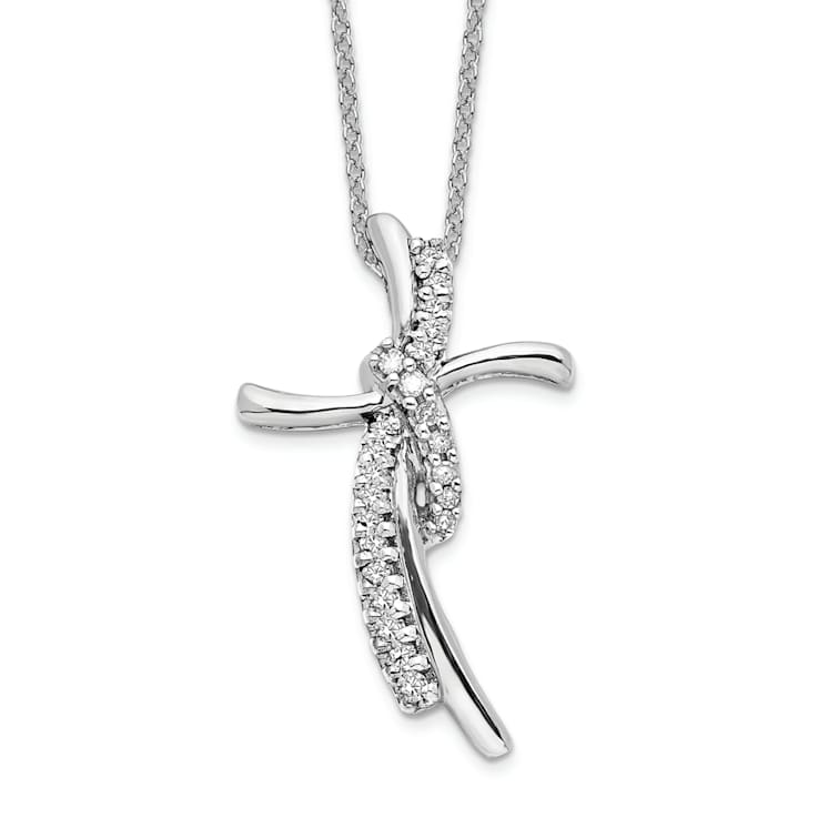 Rhodium Over 14K White Gold Lab Grown Diamond Cross Pendant Necklace