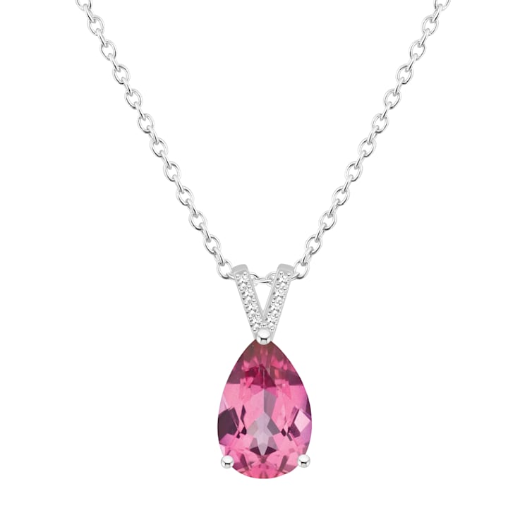 12x8mm Pear Shape Pink Topaz With Diamond Accents Rhodium Over Sterling
Silver Pendant with Chain