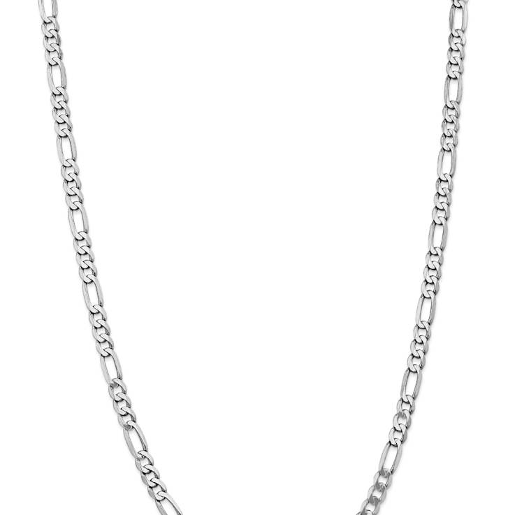 Rhodium Over 14k White Gold 5.5mm Solid Flat Figaro 24 Inch Chain