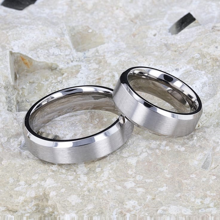 SHIRE Titanium Brushed Center Men’s Flat Wedding Ring with Polished
Beveled Edges 8mm