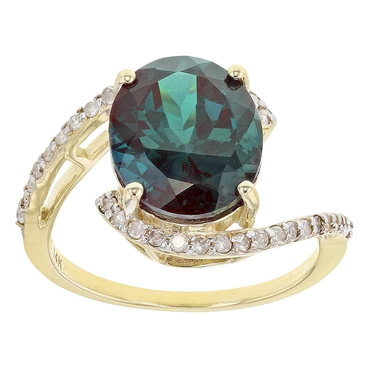 Lab-Created Alexandrite And White Diamond Bypass Ring In Solid 14K
Yellow Gold 4.68ctw