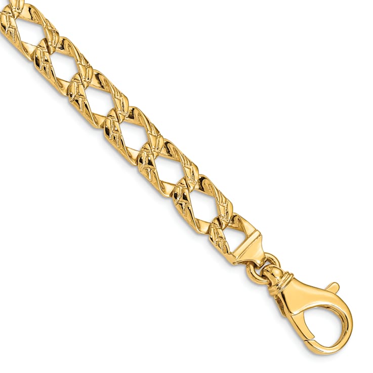 14k Yellow Gold 8.6mm Hand Polished and Textured Fancy Link Bracelet