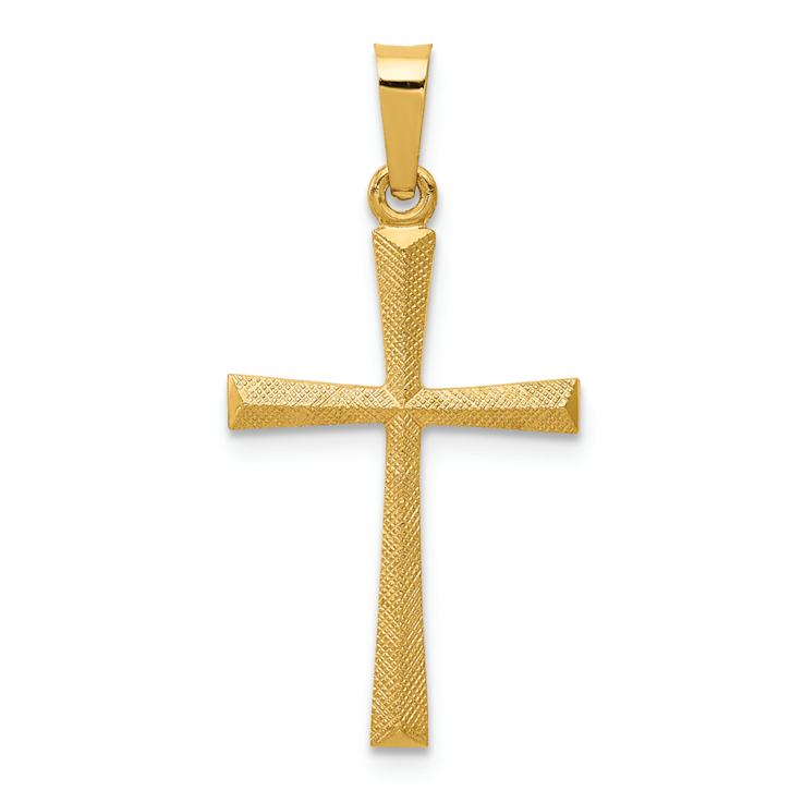 14k Yellow Gold Textured and Polished Latin Cross Pendant