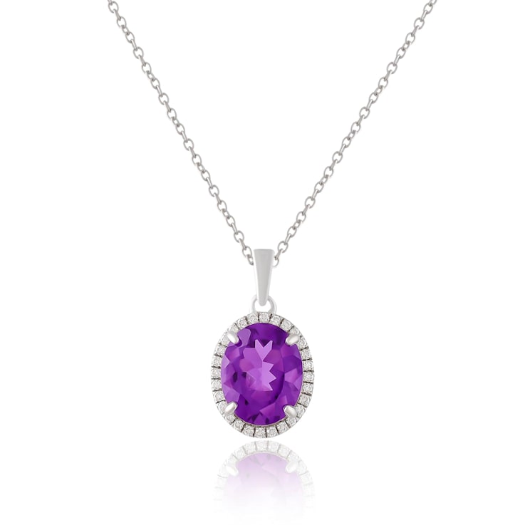 Oval 2.3ct Amethyst with White Moissanite Accents Pendant Style Necklace