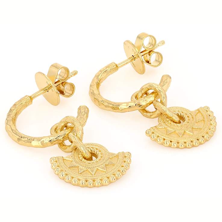 Mandala-Inspired J-Hoop Earrings In 18K Gold Over Sterling Silver