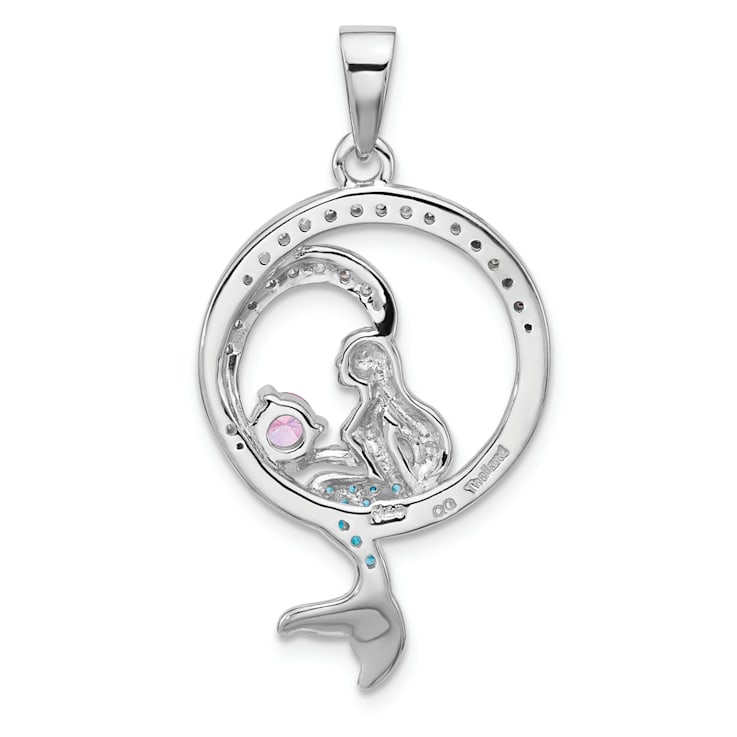 Rhodium Over Sterling Silver Polished and Antiqued Cubic Zirconia
Mermaid Pendant