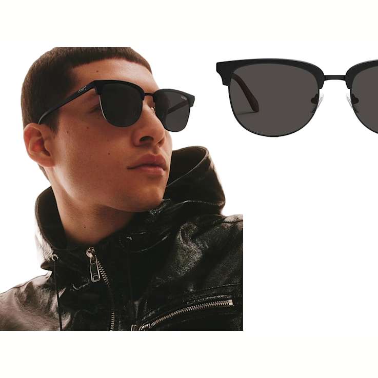 QUAY "EVASIVE" Black Oval Frame / Smoke Polarized Lenses Sunglasses