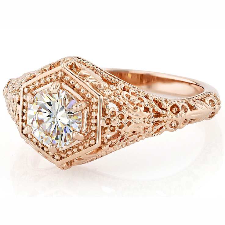 Diamond Simulant Round Vintage Inspired Ring In 18K Rose Gold Over
Sterling Silver 1.08ct