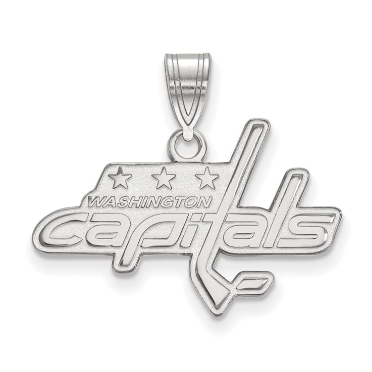 Rhodium Over Sterling Silver NHL LogoArt Washington Capitals Medium Pendant