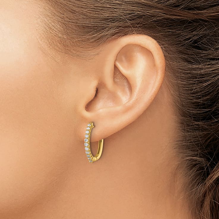 14K Yellow Gold Lab Grown Diamond SI1/SI2, G H I, Hinged Hoop Earrings