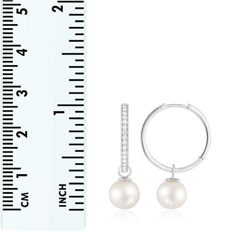 White Cultured Freshwater Pearl 14k White Gold Earrings 8-8.5mm