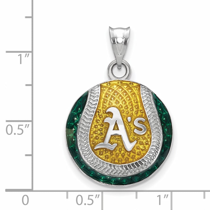 Rhodium Over Sterling Silver MLB LogoArt Oakland Athletics Enameled Pendant