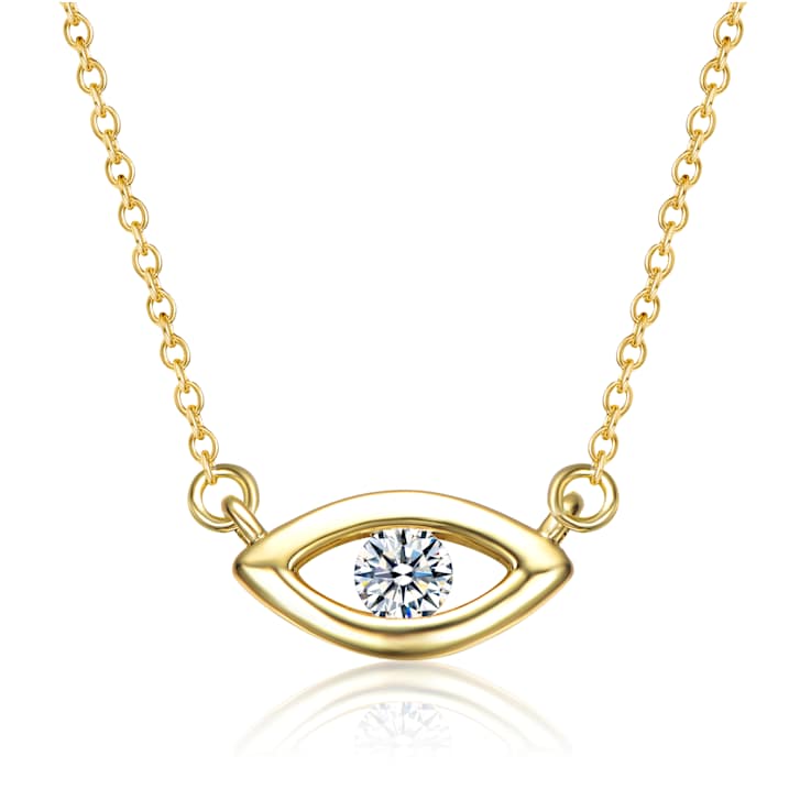 CZ Hamsa Hand And Evil Eye Station Necklace In 14K Gold Over Brass