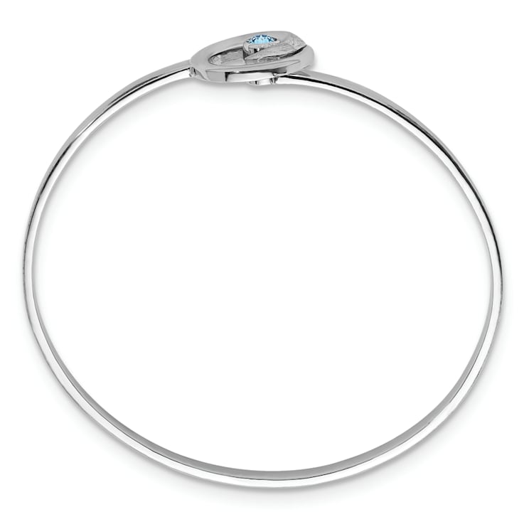 Rhodium Over Sterling Silver Crystal Wave Closed Latch Bangle