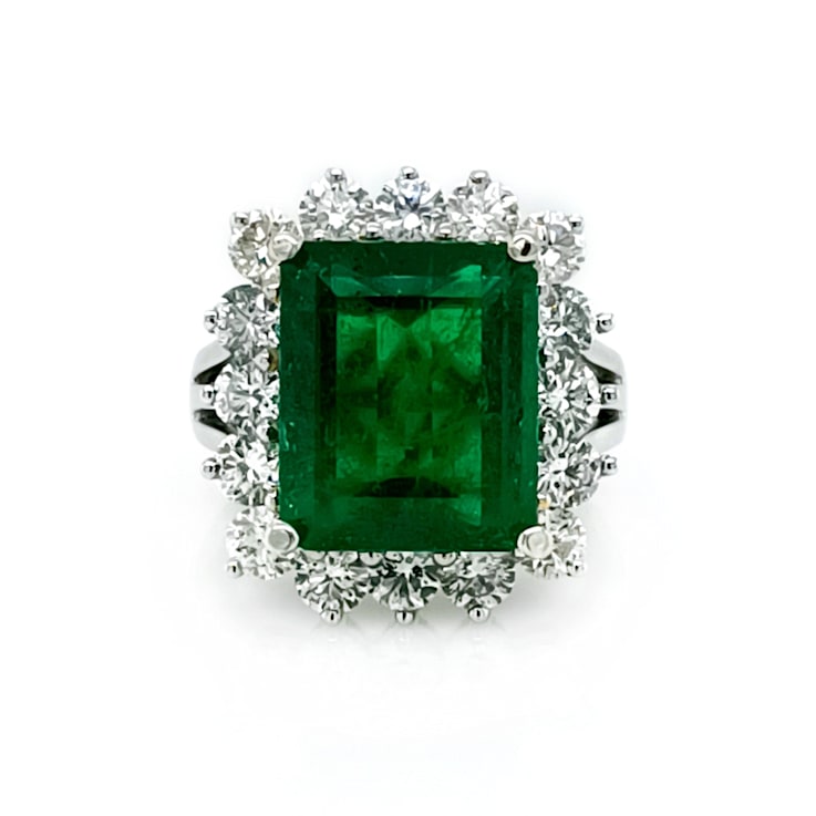 7.01 Ctw Emerald and 2.72 Ctw White Diamond Ring in 18K 2-Tone