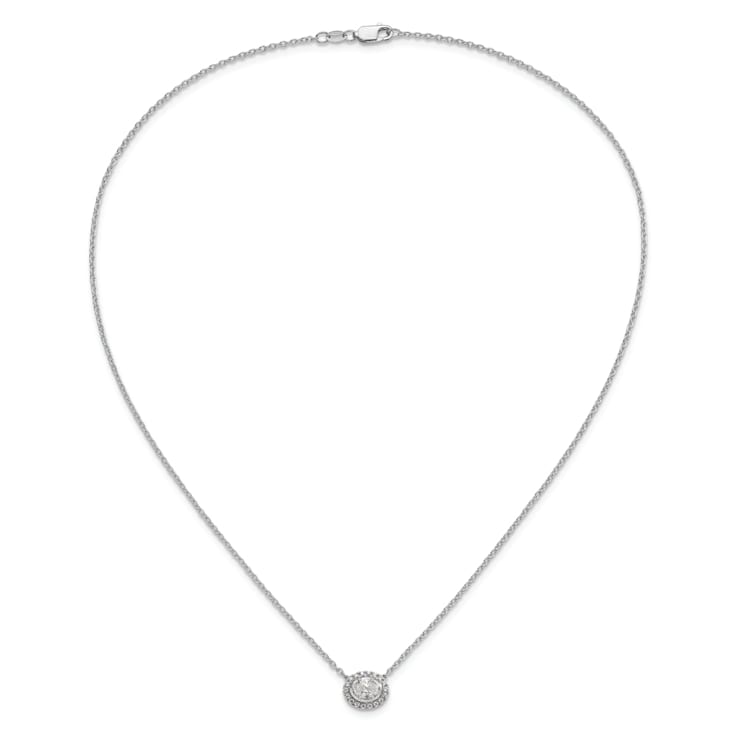Rhodium Over 14K White Gold Lab Grown Diamond Halo Oval 18 Inch Necklace 0.68ctw