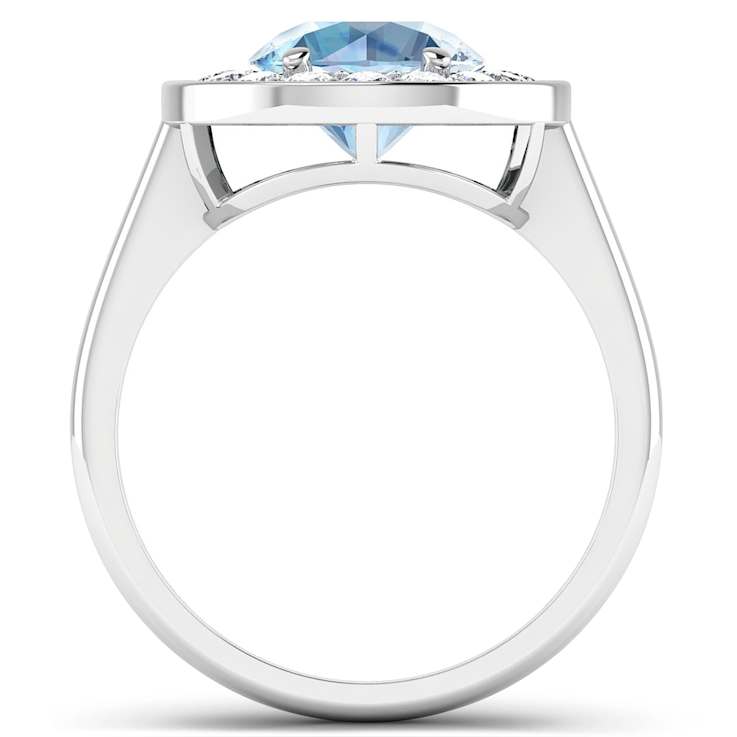 2.38ctw Blue Aquamarine and Diamond 14K White Gold Halo Ring