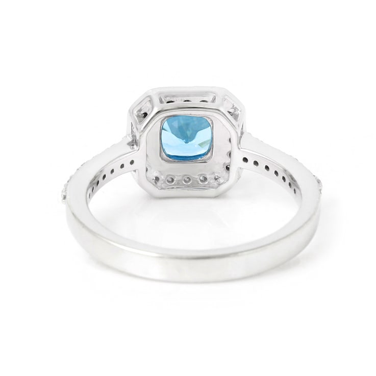 Lab Grown Diamond and Paraiba Blue Apatite Rhodium Over Sterling Silver
Cushion Cut Halo Ring