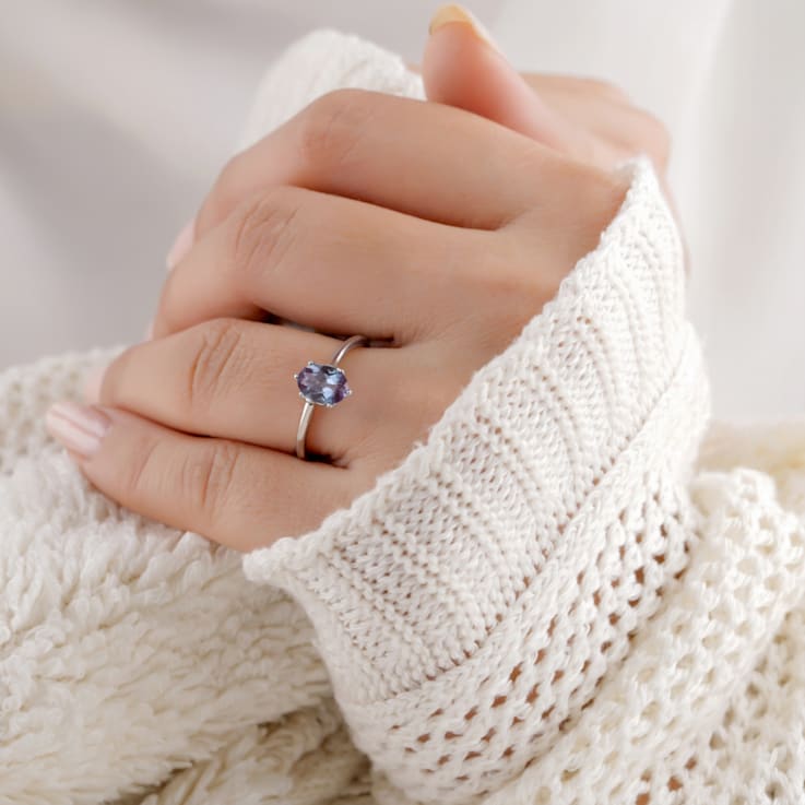 Oval Blue Sapphire Sterling Silver Solitaire Ring, 1.00ct