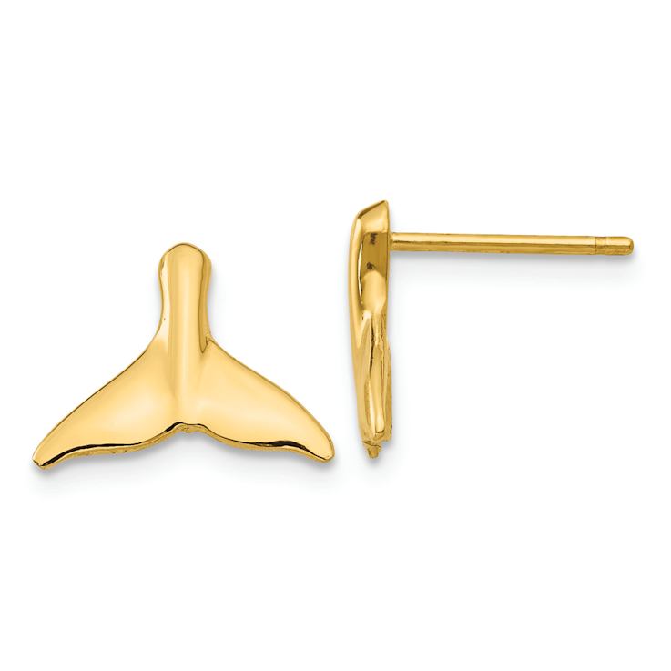 14k Yellow Gold Whale Tail Stud Earrings