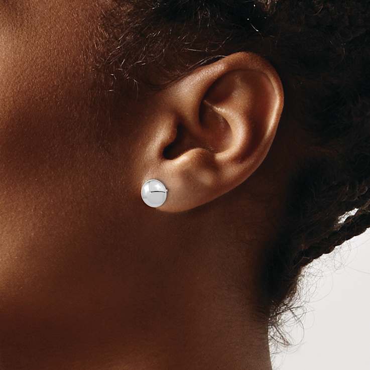 Rhodium Over 14k White Gold 8mm Polished Button Stud Earrings