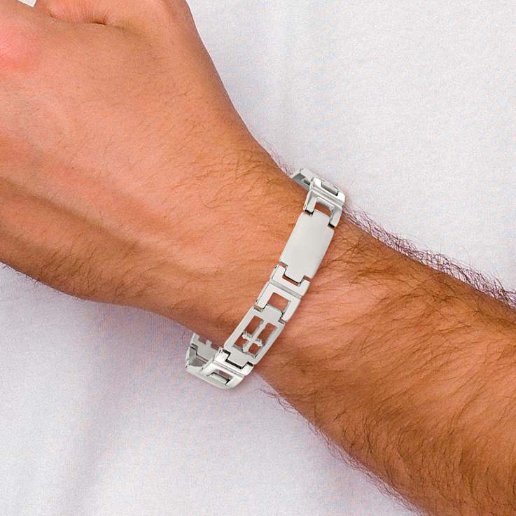 Stainless Steel Brushed and Polished Cross Bracelet